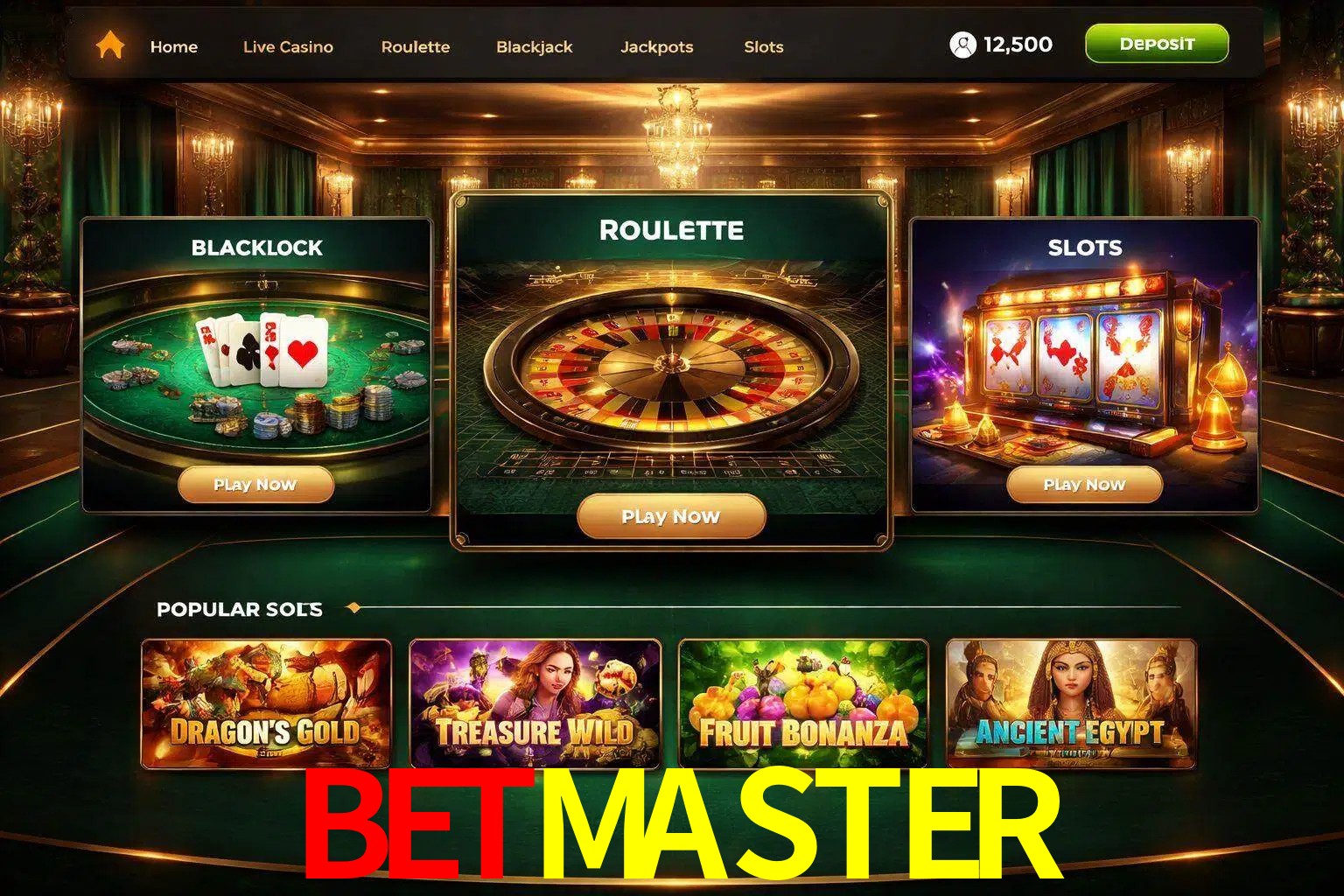 Vista de la plataforma BETMASTER Casino mostrando categorías organizadas de juegos en línea
